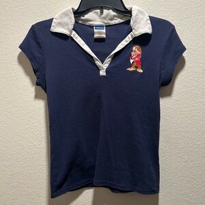 vintage snow white grumpy navy and white graphic polo shirt